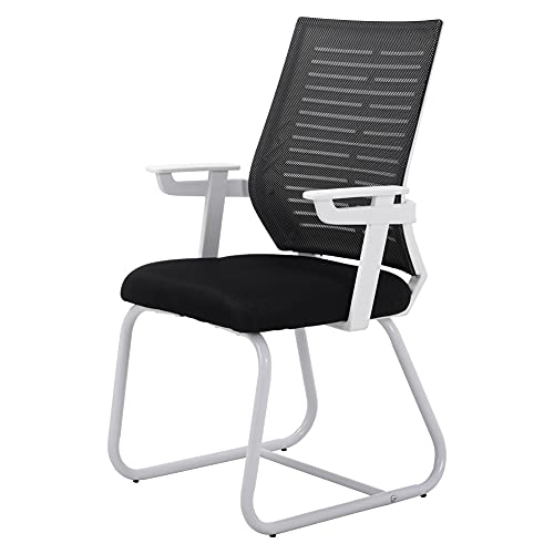 Warmiehomy Desk Chair No Wheels, Metal Base Office Meeting Chair with Backrest and Armrest, Black