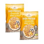 Vellomart Crownfield High Protein Granola Honey & Seed 2 x 400g – Nutritious Crunchy Breakfast Cereal, High Fibre, Energy Boosting Snack
