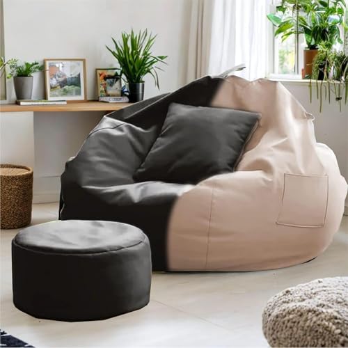 Image of IVIKA 5XL Bean Bag with Beans Filled | Gaming Chair | Premium Leatherette, Double Stitching | for Lounge & Bedroom | (5XL - Beige & Black)
