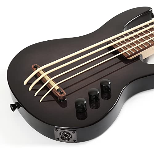Ukulele bass fretted 4 String Ukelele, Electric Uku bass with Gig bag(Black)