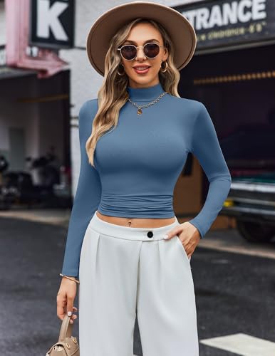 Image of Ekouaer Womens Turtleneck Shirts Long Sleeve Lightweight Fitted Thermal | Mock Neck, Soft Base Layer Tops, Underwear Stretchy Fit, Buttery Soft Undershirts, Fashion Winter Clothes