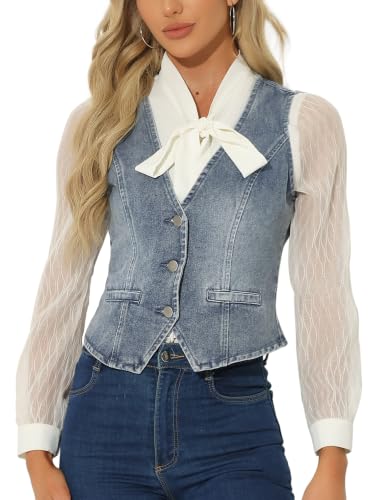Chaleco de mezclilla para mujer Allegra K, chaqueta vaquera sin mangas casual informal