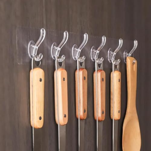 Image of Amazer 6 in 1 Self Adhesive Wall Hooks, Heavy Duty Sticky Hooks for Hanging, Waterproof Transparent Adhesive Hooks for Wall, Wall Hangers for Hanging Kitchen Bathroom Bedroom Accessories