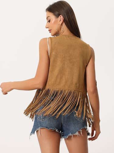 Image of Allegra K Women's Fringe Top Vest Open Front Western 70s Outfits Faux Suede Tassel Cardigan