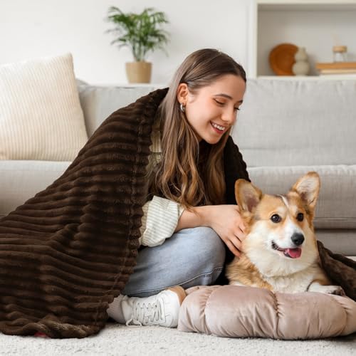 Image of BEDELITE Fleece Throw Blanket for Couch - 3D Ribbed Jacquard Soft and Warm Decorative Fuzzy Blanket - Cozy, Fluffy, Plush Lightweight Dark Brown Throw Blankets for Bed, Sofa, 50x60 inches