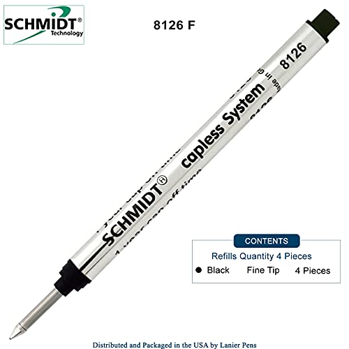 4 Pack - Schmidt 8126 Long Version Capless Rollerball Refill Long Version At 4.31" - Black Ink #TOP2