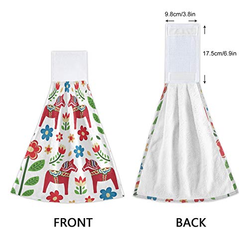 Susiyo Kitchen Towel 2 Pcs Absorbent Soft Hanging Hand Towel Dish Towel For Kitchen Bar Decor (Swedish Dala Horse Pattern) #TOP3