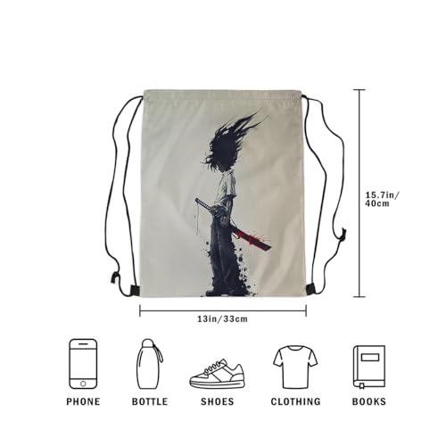 Image of jejeloiu Afro Samurai Drawstring Backpack 13x15.7inch Anime Waterproof Gym Drawstring Bags Japanese Style Sports String Backpack Beach Swim Travel Bag Sackpack