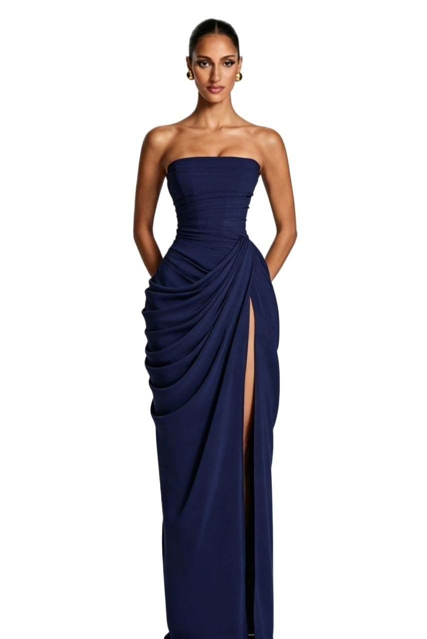 Vestito di Ballo 2026 Senza Spalline Chiffon Abito da Sera Sirena Lungo con Spacco Abito Damigella Matrimonio Donna Invitata Cerimonia con Corsetto