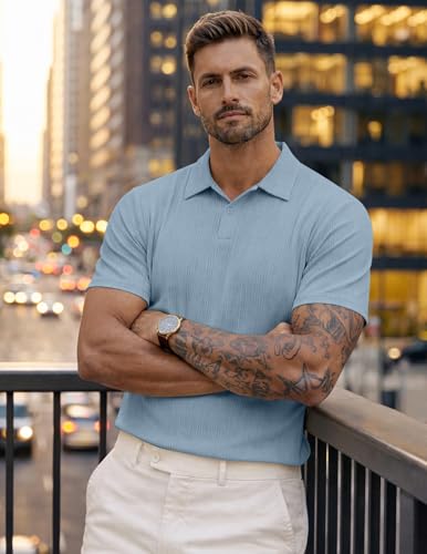 Camisetas polo informales para hombre JMIERR 2026, de punto elástico con textura estilo 'old money', manga corta miniatura 6