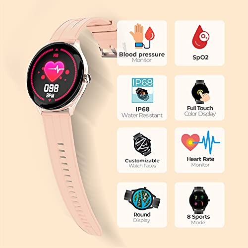 Image of ZEBRONICS Zeb-Fit2220CH Smart Fitness Band, 2.5D Curved Glass Full Touch Display, SpO2, BP & Heart Rate Monitor, IP68 Water Resistant, 8 Sports Mode (Gold Rim + Rose Gold Strap)