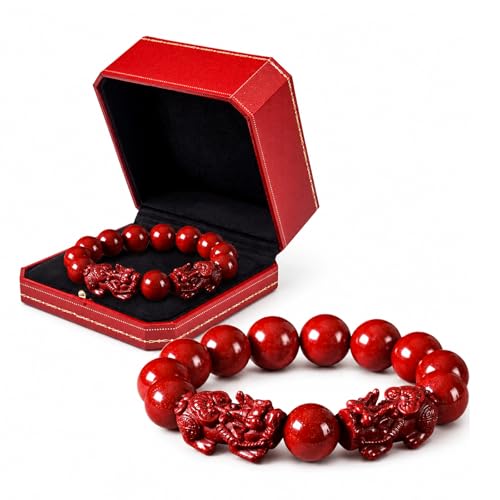 Dosurgorn Feng Shui Cinnabar Bracelet for Women cinnabar Powder Feng Shui Bracelet Feng Shui Bracelet for Wealth and Protection Good Luck Money Amulet (1PCS 6MM)