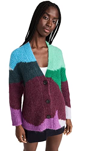 Vince Womens Intarsia Wave Cardigan, Plum Night Combo, Medium