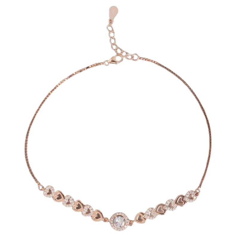 zavya 925 Sterling Silver Cubic Zirconia Heart Rose Gold Plating Chain Anklet (Single) | Gift for Women & Girls | With Certificate of Authenticity & 925 Stamp-picture-39