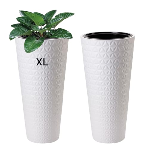 MELTOM Blumenkübel mit Herausnehmbaren Einsatz Diamant Oberfläche 3D Effekt Pflanzkübel Slim (Weiß, XL)