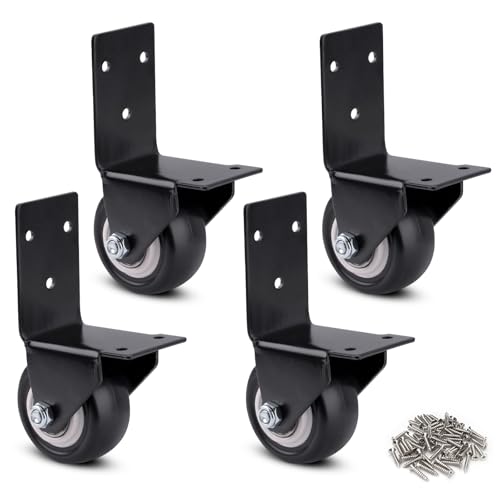 2 in 4 Pieces Side Mount Casters Heavy Duty, Rubber L Shape Plate Wheels for Furniture Set, Black Furniture Locking Casters for Table Cabinet Toolbox Loading Capacity