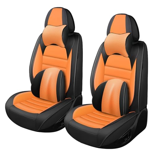 Image of Car Seat Covers for Ford F-150 F-250 F-350 XL XLT STX Lariat King Ranch Platinum Raptor Seat Covers 2007-2026, Waterproof Seat Protectors(Luxury 2 Seats /Black&Orange)