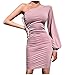 Produktbild QPXZ Damen Kleid Maxikleider Sexy One Shoulder Kleid Frauen Kleidung Laterne Ärmel Einfarbig Sexy Kleider-Pink_L