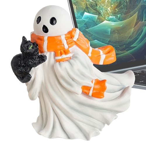 DAWCBVJQ Figura de fantasma de Halloween | Escultura decorativa de escritorio de Halloween, figura de gato fantasma de resina para alféizar de ventana, tocador, estantería, mesita de noche, vitrina
