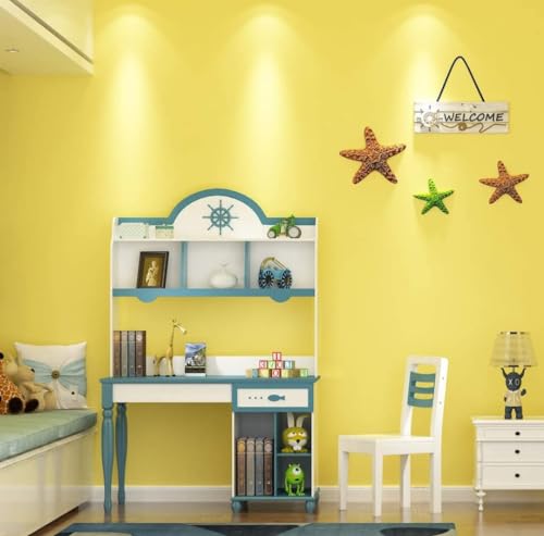 Image of Self Adhesive Decorative Peel Stick Waterproof Yellow Solid Wallpaper Wall Decor Removable Wall Paperr for Living Room Hall Decoration PVC Vinyl DIY Contact Paper Texture 45x304cm