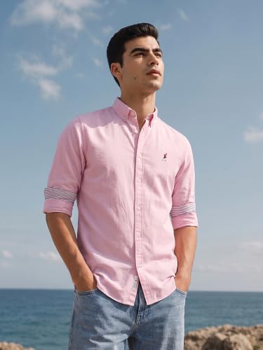 Image of Thomas Scott Men's Cricket Club Collection Classic Regular Fit Twill Shirt | 100% Cotton Long Sleeve Solid Shirt with Button Down Collar (Available in Plus Size)
