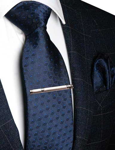 Image of RBOCOTT Mens Woven Tie and Pocket Square with Tie Bar Sets Solid Necktie