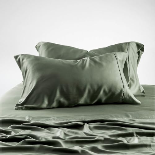 Image of Olive + Crate Tencel Lyocell Eucalyptus Sheets King Size - Cooling Sheets for Hot Sleepers with 18 Inch Deep Pocket Fit - Moss 4-Piece Set