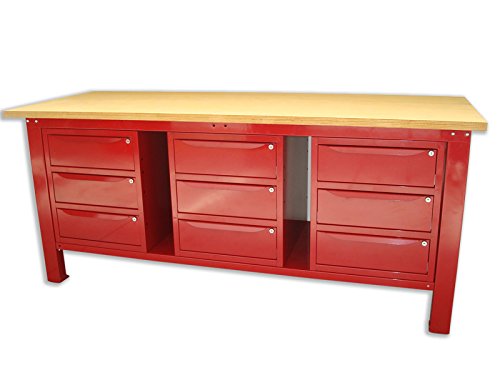 Banco de trabajo 2 mt. Con Piano De Madera + 3 armarios a 3 cajones serie Industria Sogi X3 – 11 _ N