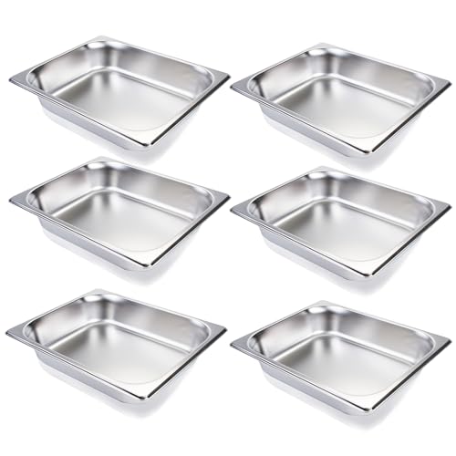 Image of 6 Pack Half Size Hotel Pans, 1 /2 Size Steam Table Pan 2.5 Inch Deep Commercial Stainless Steel Pan for Food, Catering Pan for Hotel, Buffet, Restaurant and Party