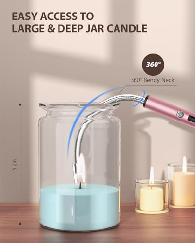 RONXS Lighter Electric Lighter Rechargeable Arc USB Candle Lighters with LED Battery Display, Flexible Neck Windproof Flameless Plasma Long Lighters for Candle BBQ Camping (Silver&Pink) - Thumbnail 2