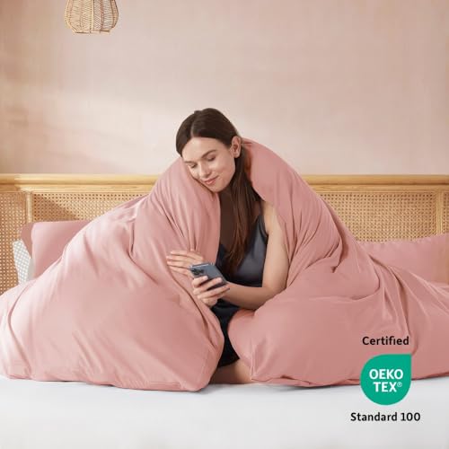 Nestl Queen Duvet Cover Set with Comforter Insert - Blush Pink 4 Piece 90x90 Duvet Cover & 2 Pillow Shams with White Quilted Down Alternative Comforter, Ultra Soft, All Season