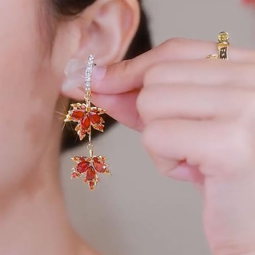 Fall Earrings for Women Red Maple Leaf Earrings Crystal Leaf Earrings Autumn Earrings for Women Fall Thanksgiving earrings Jewelry Accessories2