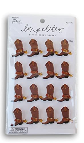 Craft Supply Cowboy Boot Dimensional Stickers for Crafts, Cardmaking, Scrapbooks & More - 16 Pc