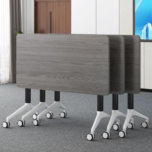 Mesa De Conferencias Plegable Portátil, Mesa De Reuniones Plegable con Tapa Abatible, Escritorio Impermeable para Oficina, Sala De Reuniones Y Aula,Gris,140 * 50 * 75H