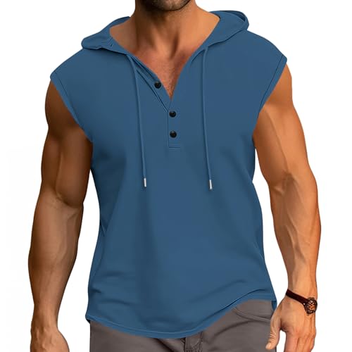 PRIVIMIX Debardeur Homme à Capuche Tank Top Coton Débardeur Musculation Sportswear Tee Shirt sans Manche Bleu Profond M