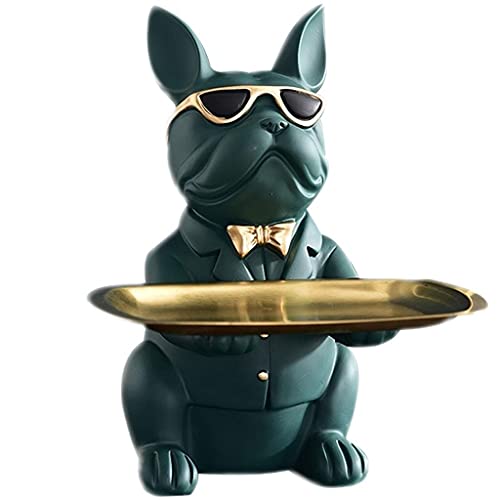 DUNAKE Vide Poche Entree,Sculpture Moderne Plateaux Decoratifs Multifonctionnel Bulldog Tête de Tête Decoration,Animaux en resine Cadeau Artisanat Bijoux Accessoires Meubles (Noir) (Color : Green) Cover