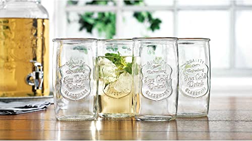Glaver's Glass Tumblers Premium Drinking Glasses Set Of 4 – Genuine Artisan-Made Vintage Italian Style – Elegant 20 Oz Clear Tumbler Glassware Set For Cold, Refreshing Drinks, Beverages, Cocktails #TOP4