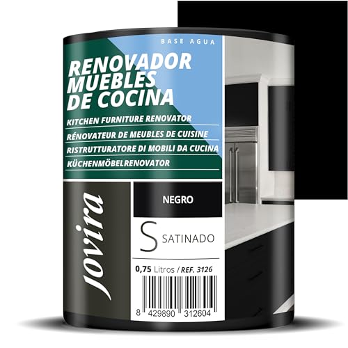 JOVIRA PINTURAS Pintura Renovadora para Muebles de Cocina, acabado satinado al agua. Especial para renovar muebles de cocina, puertas, baños, etc. (750 Mililitros, Negro) K-31