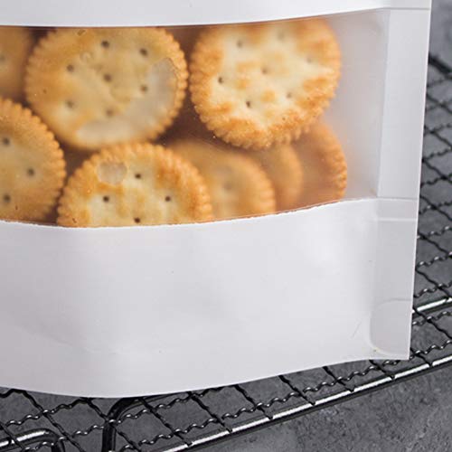 QQ Studio 5.5MIL Thick White Kraft Paper Window Stand-up Resealable QuickQlick Bag Set For Bake Sale, Gifting and Pantry Organization (5 Sizes Assortment Pack with Stickers)