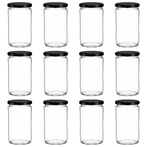 hocz 12x Einmachgläser 720 ml | mit Deckel Schwarz TO 82 | leere Gläser mit Schraubdeckel zum befüllen | Sturzgläser Schraubgläser Marmeladengläser Set | 12 Stück