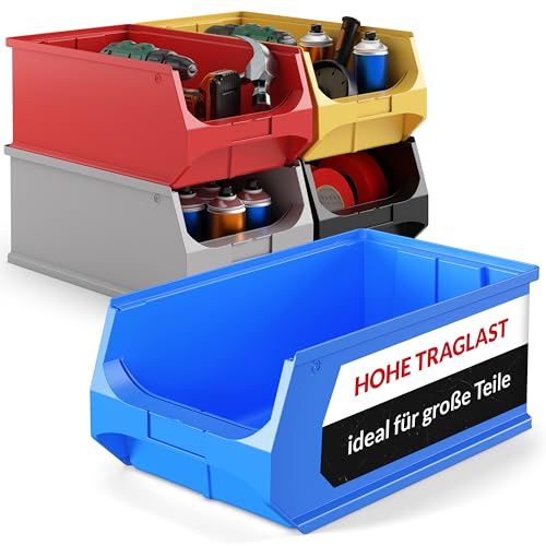 aidB Sichtlagerbox 500x300x200mm – Sortierboxen für Kleinteile – Lagerboxen für Werkstatt & Gewerbe – Kleinteilmagazin mit offener Front – Sortimentskasten für Schütten & Regalsysteme - Gr. 5.0 - Blau