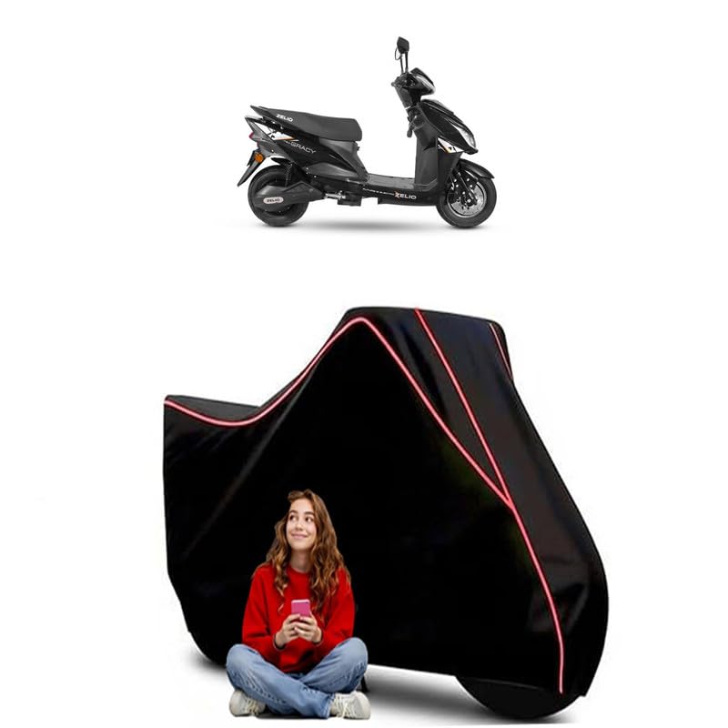 Image of Zelio Gracy Pro Scooty Bike Cover Water Resistant Outdoor Use Universal Fit Scooters Motorcycles Heavy Duty UV Protection Dust Rain Scratch Resistant Elastic Bottom Black Blue Piping