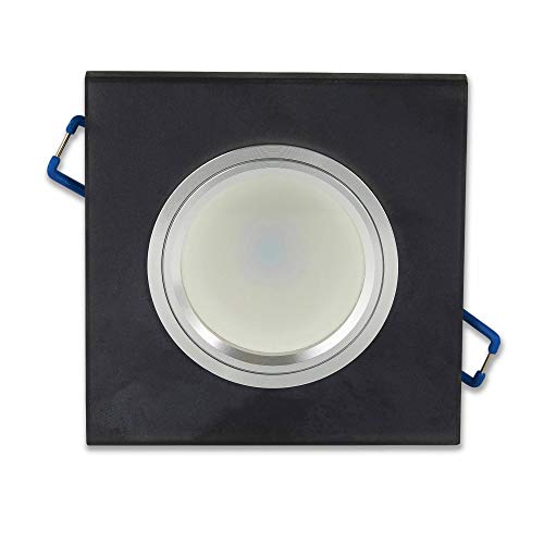 Juego de 10 focos LED empotrables rectangulares, color negro mate, 6,5 W, 230 V, luz blanca neutra, regulable, de cristal, para techo, 75 mm de diámetro, para empotrar