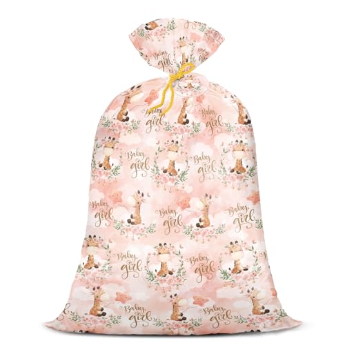 Loveinside Sac Cadeau Plastique Extra Large 142 Cm Pour Bébé Fille - Motif Girafe Rose - Grand Sac Vélo - Emballage Cadeau Pour Anniversaire, Baby Shower,...