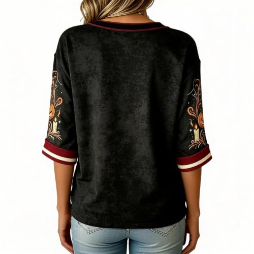 Halloween Shirts for Women Cotton Graphic Lightweight Pullover Tops - image 4