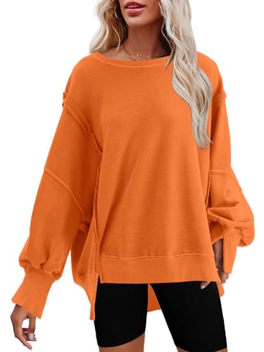 Nirovien Womens Oversized Crewneck Sweatshirt Side Slit Long Sleeve Pullover Slouchy Fit Tops