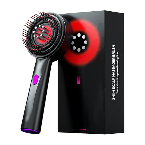 SKYTONE Head Massager For Scalp With Hair Oil Applicator Hair Brush-Scalp Massager With Red Led Light For Boost Hair Growth-Reduce Dandruff-Relieve Stress For Men Women Multifunctional High Vibration Massage Comb (Grey)