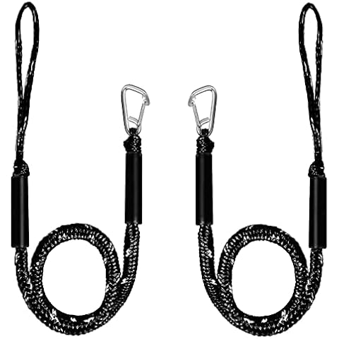 BestFire Boat Bungee Dock Lines 4 Feet Bungee Dock Line Boat Ropes with Stainless Steel Hook Shock Absorption Dock Bungee Lines for Boats, Jet Ski, Pontoon, Kayak, Rafting, Water Skiing, Skiing 2 Pack Cover