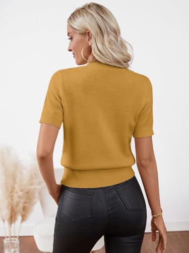 Image of Libsorge Womens Cropped Short Sleeve Sweater Fall 2025 Crewneck Sheer Knit Tops - Lightweight, Thin, Crop, Slim Fit