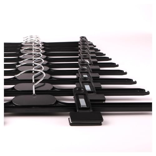 The Hanger Store 12 Strong Black Plastic Hangers With Adjustable Clips - Non-Slip, Rotatable Hook, Gentle on Clothes - Ideal for Organizing Trousers, Skirts, Jeans, Towels, and Sheets in Your Wardrobe The Hanger Store 12 Strong Black Plastic Hangers With Adjustable Clips - Non-Slip, Rotatable Hook, Gentle on Clothes - Ideal for Organizing Trousers, Skirts, Jeans, Towels, and Sheets in Your Wardrobe